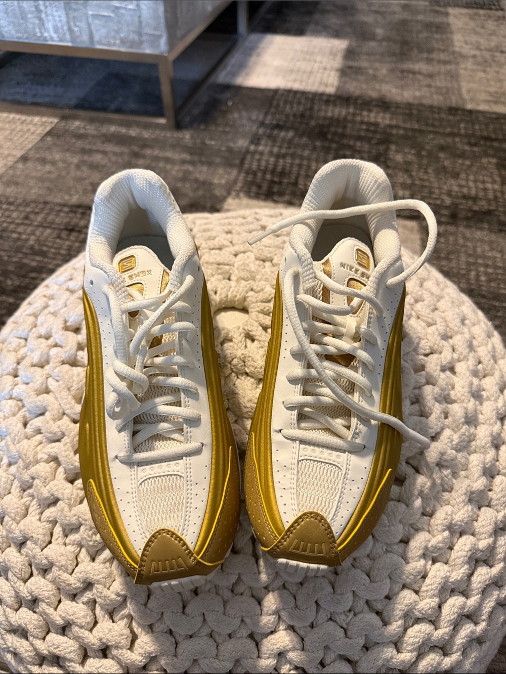 Nike White and Gold Low-Top Running Sneakers